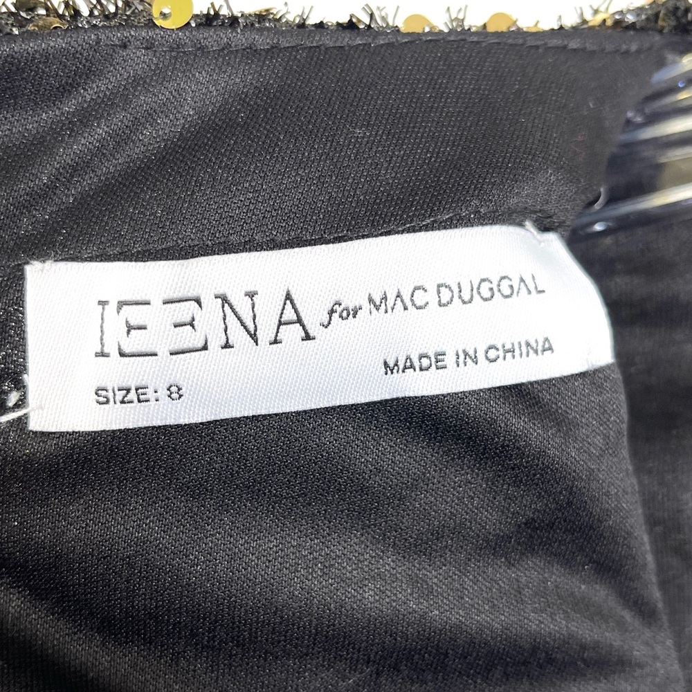 IEENA FOR MAC DUGGAL Sequined Cap Sleeve High Neck Gown NEW Size 8 Black Gold - Picture 13 of 14